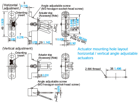 Horizontal / Vertical angle adjustable actuators (SG-K24)